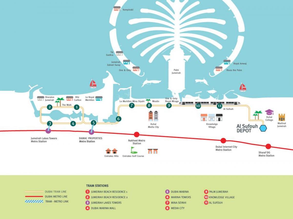Карта трамвайных станций Дубая